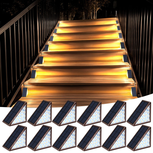 XILLUMI CORE Solar Stair Lights Outdoor Waterproof, 12 Pack IP67 Solar Lights for Steps, Warm 3000K 13 LED Dusk to Dawn Outdoor Stair Lighting