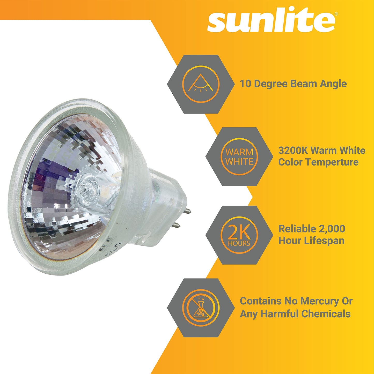 Sunlite 40754 Halogen MR11 20° Narrow Spot Light Bulb, 20 Watts, 12 Volts, 2-Pin (GU4) Base, Dimmable, 100 CRI, 2,000 Hour Life Span, 6 Pack 3200K