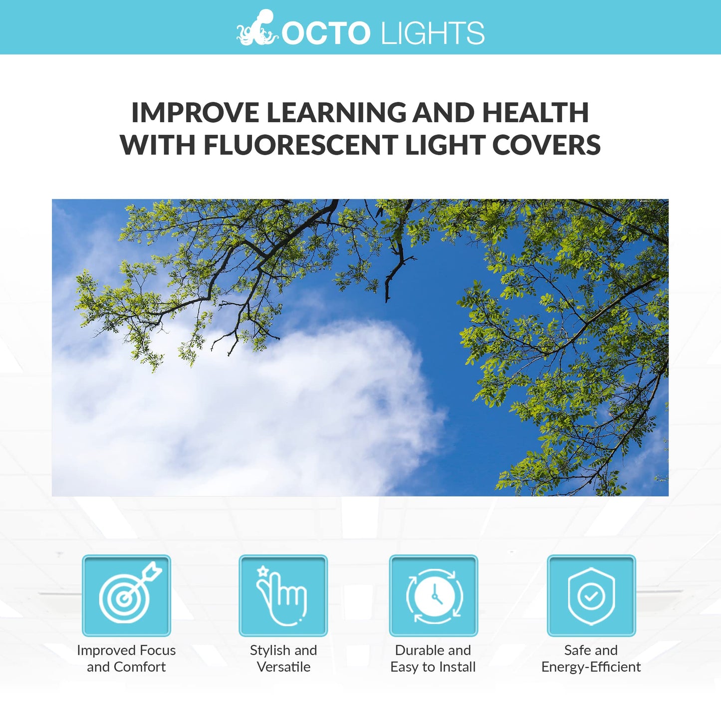 Octo Lights Tree Fluorescent Light Covers for Ceiling Lights 2x4, 1 Pack