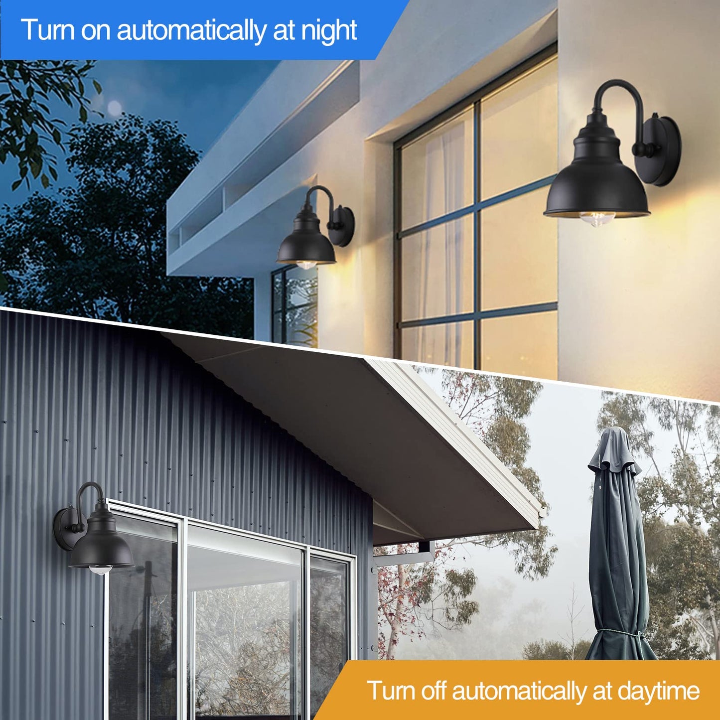 Naurham Barn Light Gooseneck Light- Dusk to Dawn Farmhouse Outdoor Lighting, 1-Light Outdoor Gooseneck Lighting with Sensor Farmhouse Wall Sconce