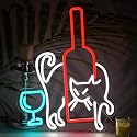LISIGNVE Cat Beer Neon Sign LED Wine Glass Light up Sign for Bar Wall Decor USB Dimmable Cat Neon Light Cocktail neon Light sign for Living Room Home