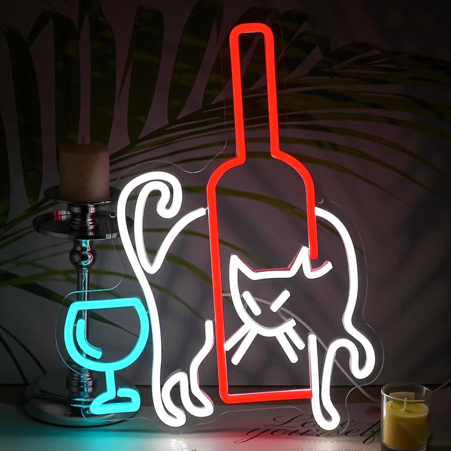 LISIGNVE Cat Beer Neon Sign LED Wine Glass Light up Sign for Bar Wall Decor USB Dimmable Cat Neon Light Cocktail neon Light sign for Living Room Home
