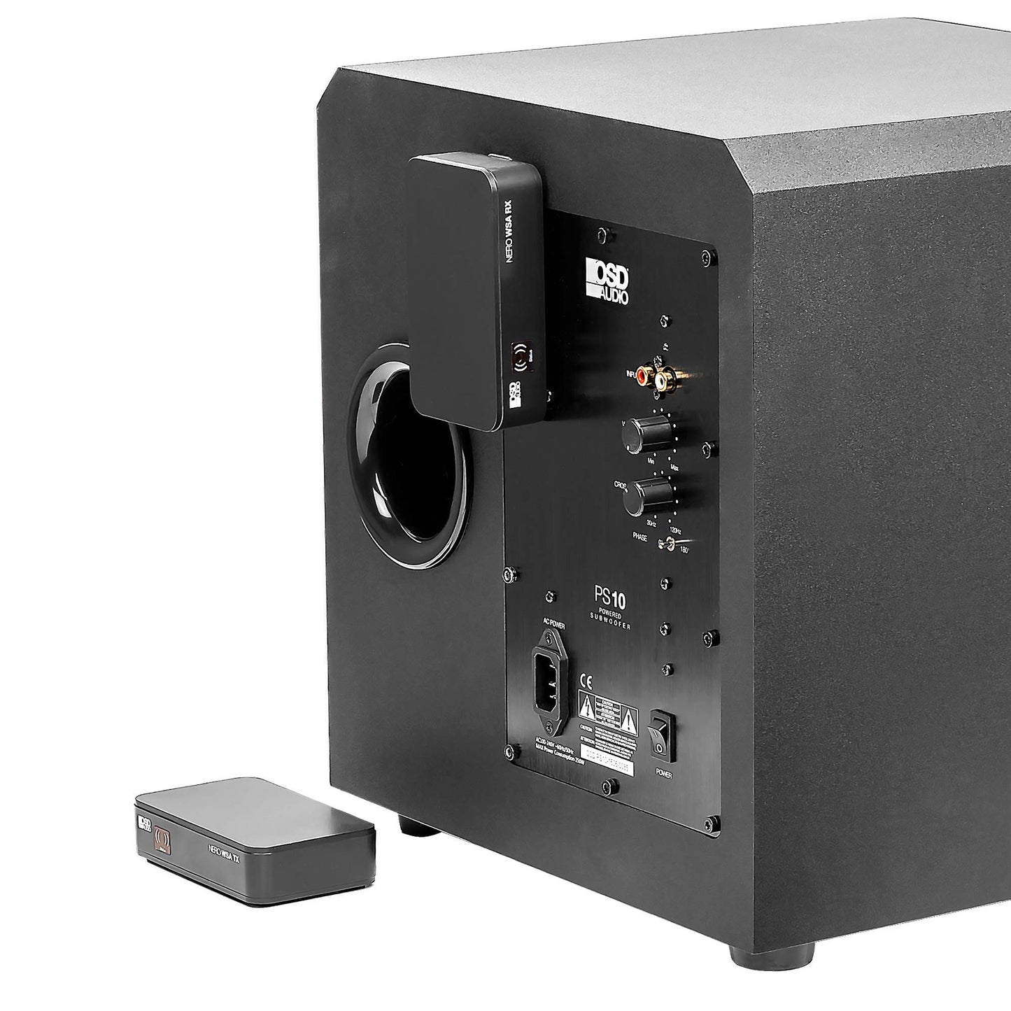 OSD Audio Wireless 5.8G Subwoofer Transmitter/Receiver Kit Dual Source, Diversity Antennas and Brackets Nero WSA