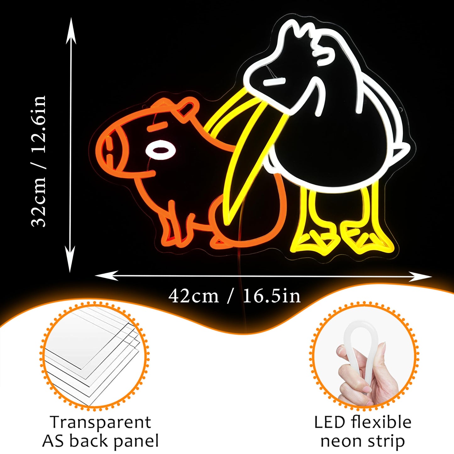 LISIGNVE Capybara Pelican Neon Sign for Wall Decor Funny Capybara Led Neon Light Sign Pelican Neon Light for Children's Room Kindergarten Bedroom Zoo