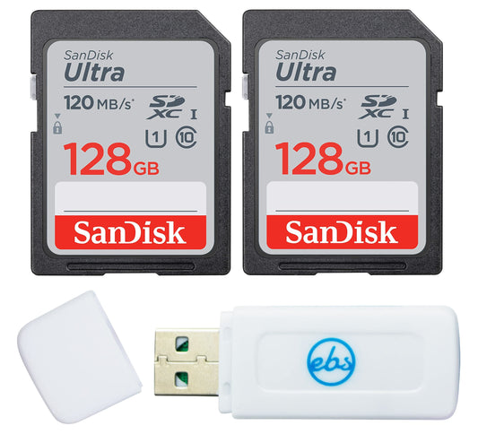 SanDisk Ultra 128GB SDXC Card (2 Pack) Works with Olympus Mirrorless Camera OM System OM-1 (SDSDUN4-128G-GN6IN) U1 C10 Full HD Bundle with (1)