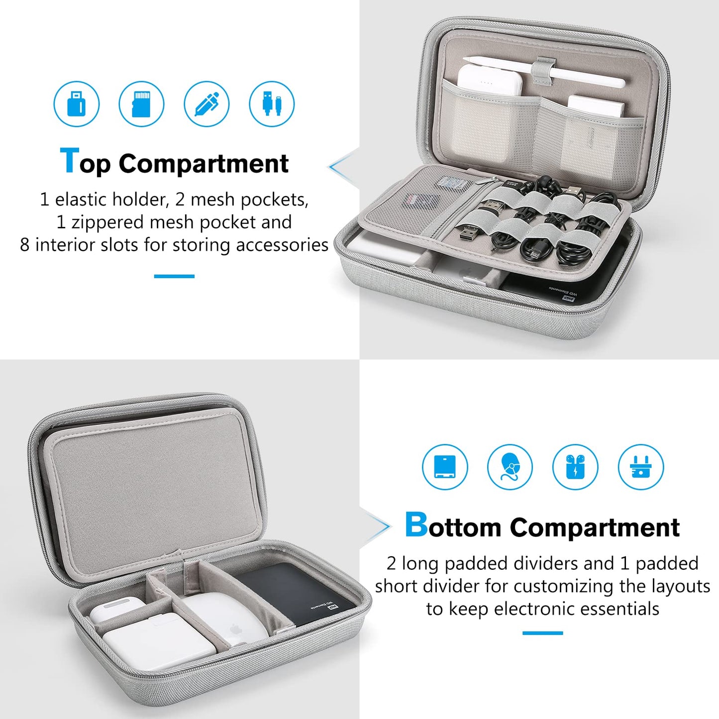 ProCase Hard Travel Electronic Organizer Case for MacBook Power Adapter Chargers Cables Power Bank Apple Magic Mouse Apple Pencil USB Flash Disk SD