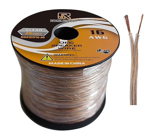 RonDexy RD 16 Gauge AWG 50ft Speaker Wire Cable - OFC Clear Use for Car Speakers Stereos, Home Theater Speakers, Surround Sound, Radio