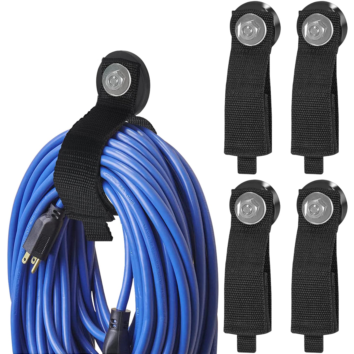 Kanemc 4PCS Magnetic Cable Storage Straps Heavy Duty, Extension Cord Holder Magnet Hooks for Hanging Cables Hoses Workshop Rope Garden Garage
