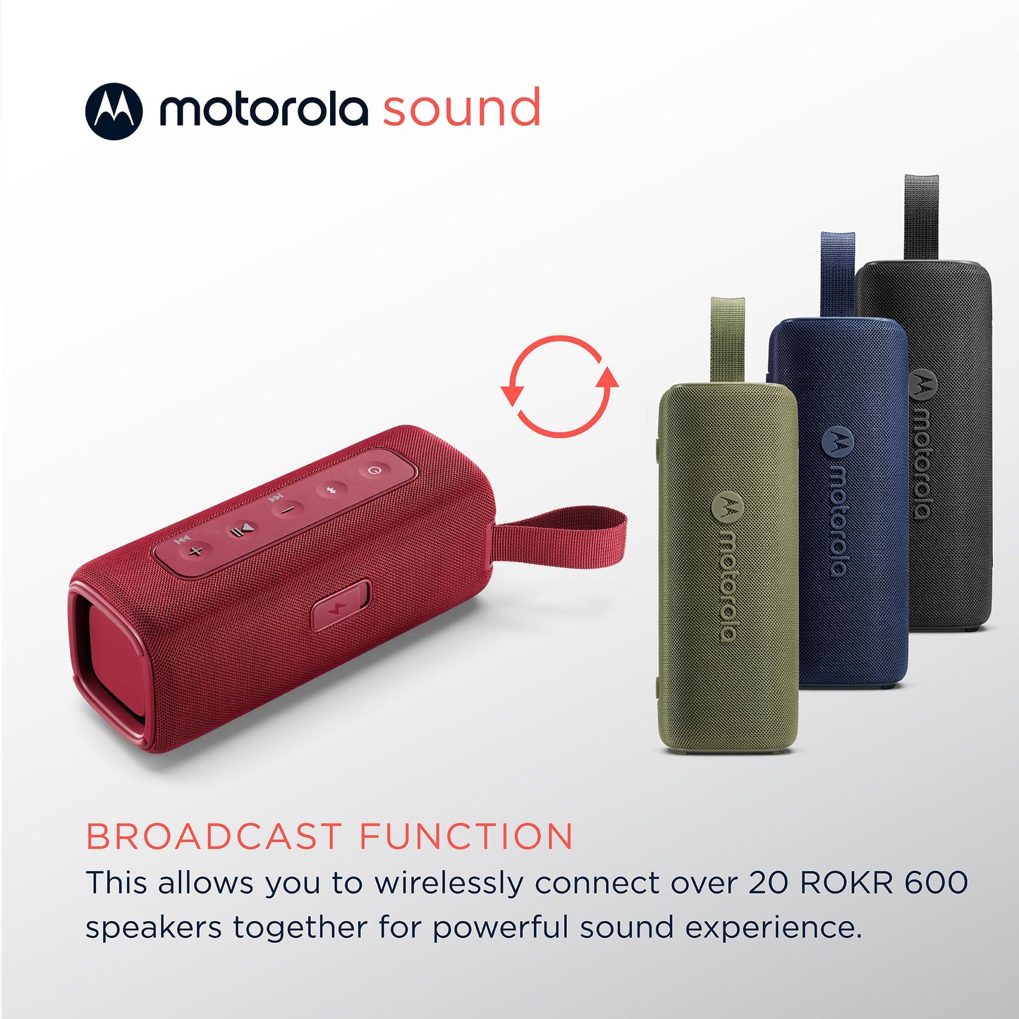Motorola Sound ROKR 600 Portable Bluetooth Speaker, 6-Hour Playtime, IP67 Water Resistant, Speaker for Home/Outdoors, Compatible wtih iPhone, Red