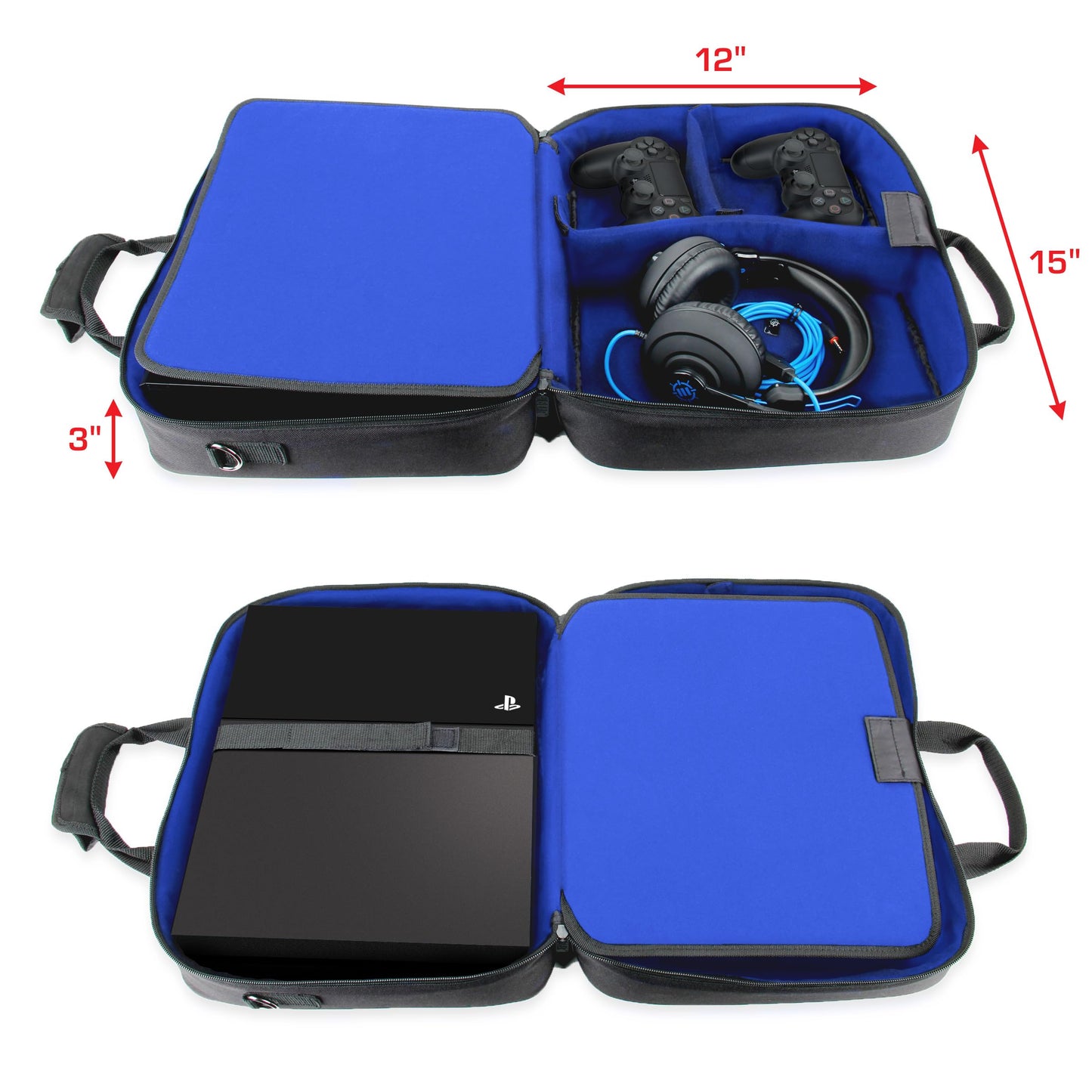 USA Gear PS4 Travel Case - Travel Bag Compatible with Playstation 4 Slim, Playstation Pro and PS3 - Carrying Case with Customizable Interior for PS4