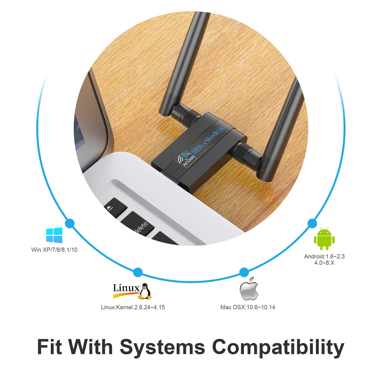 Blueshadow AC1300 USB WiFi Adapter - 2.4G/5G Dual Band Wireless Network Adapter for PC Desktop, MU-MIMO WiFi Dongle, USB 3.0, Supports