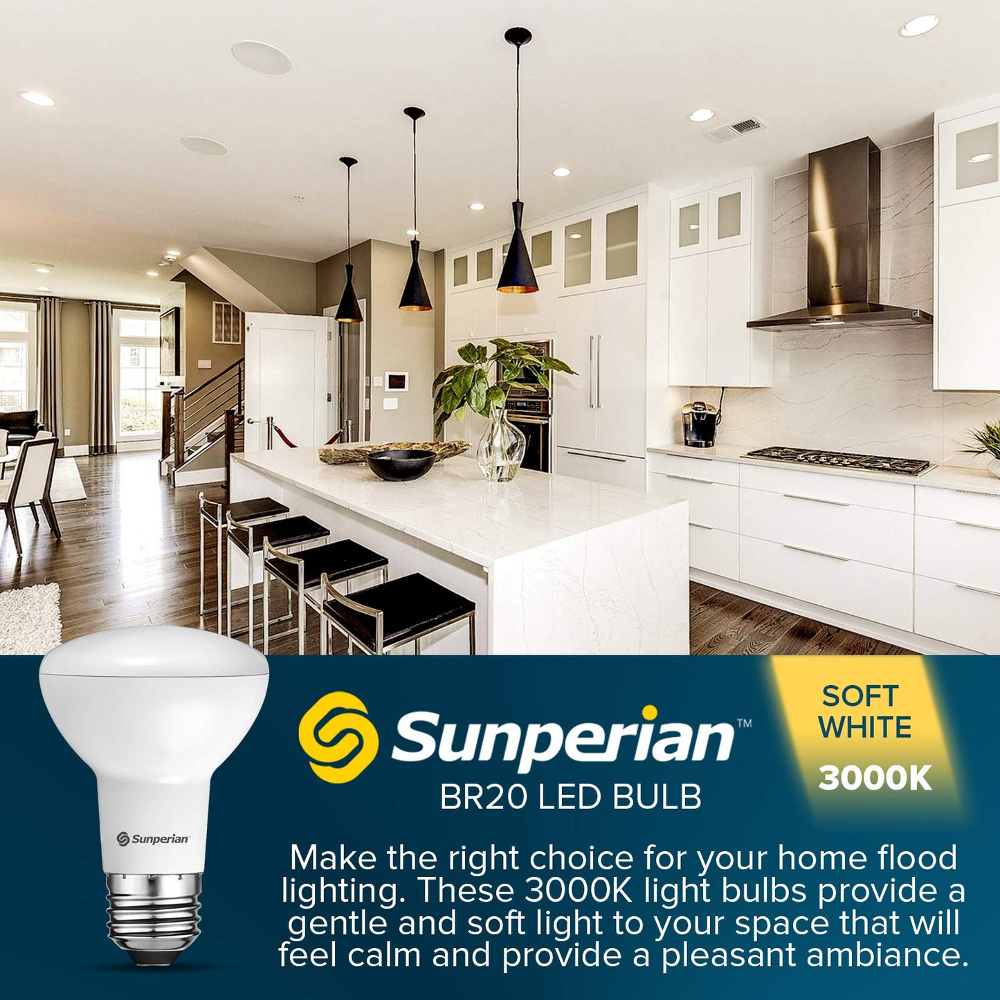 SUNPERIAN 12 Pack BR20 LED Bulb, 6W=50W, 3000K Soft White, 550 Lumens, Dimmable Flood Light Bulbs for Recessed Cans, Enclosed Fixture Rated, Damp