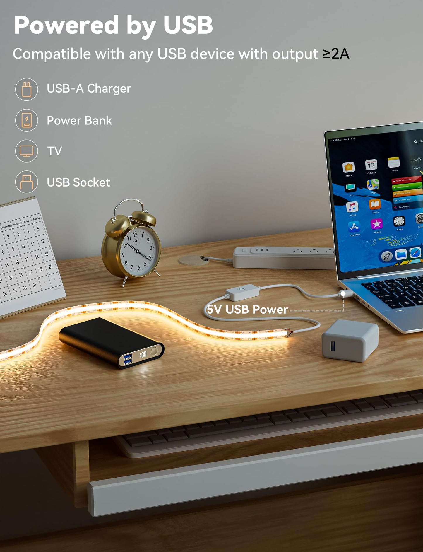 MIWISE LED Strip Lights,Super Bright 5V USB COB Tape Light 9.84ft/3m 2700K Warm White with Touch Dimmer Switch,CRI90+ Flexible Dimmable TV