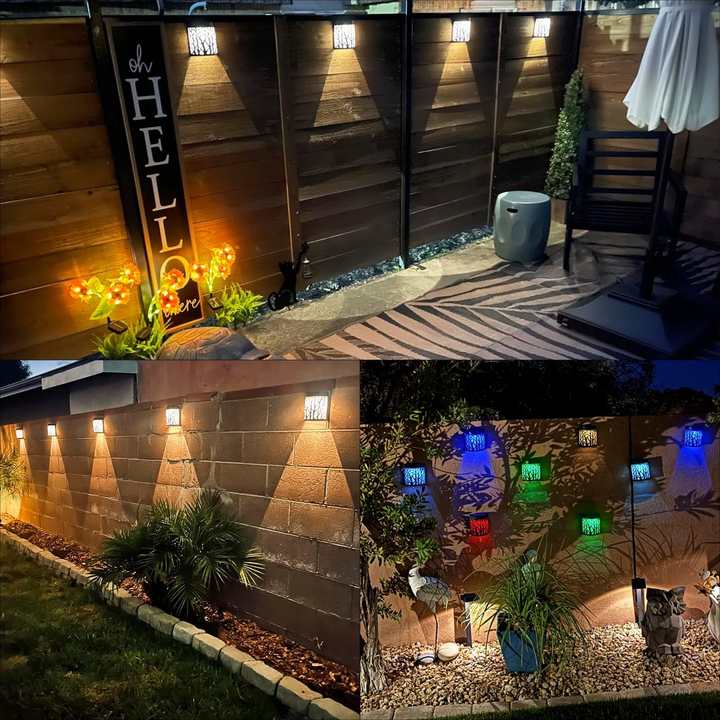 DenicMic Solar Wall Lights Outdoor Wall Sconce Fence Lighting for Patio Front Door Yard Deck Stair Led Forest Decorative Lamps, Waterproof, Warm White
