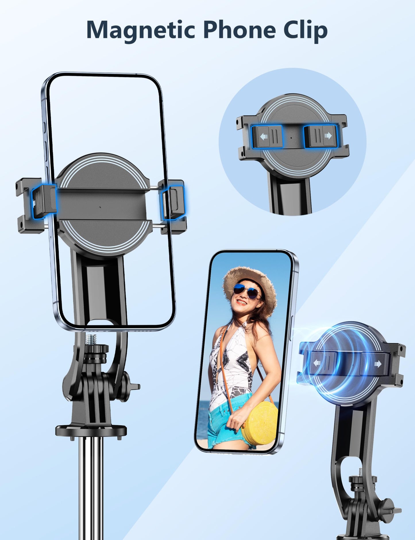 70'' Magnetic Automatic Selfie Stick Travel Tripod for Cell Phone, Auto Opening Phone Tripod Stand with Magnetic Remote, 360° Rotatable Extendable