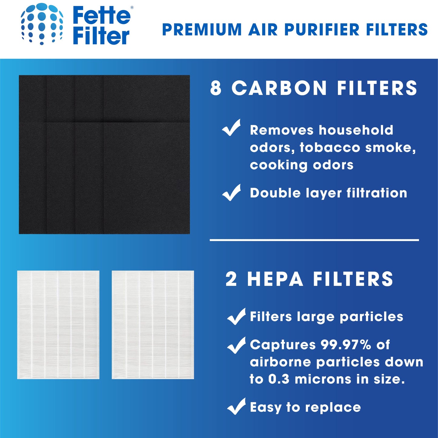 Fette Filter - 2+8 Set D360 Premium Replacement Filter D3 Compatible with Winix D360 Air Purifier Part Number 1712-0101-02, 1712010102 Qty 2 and 8
