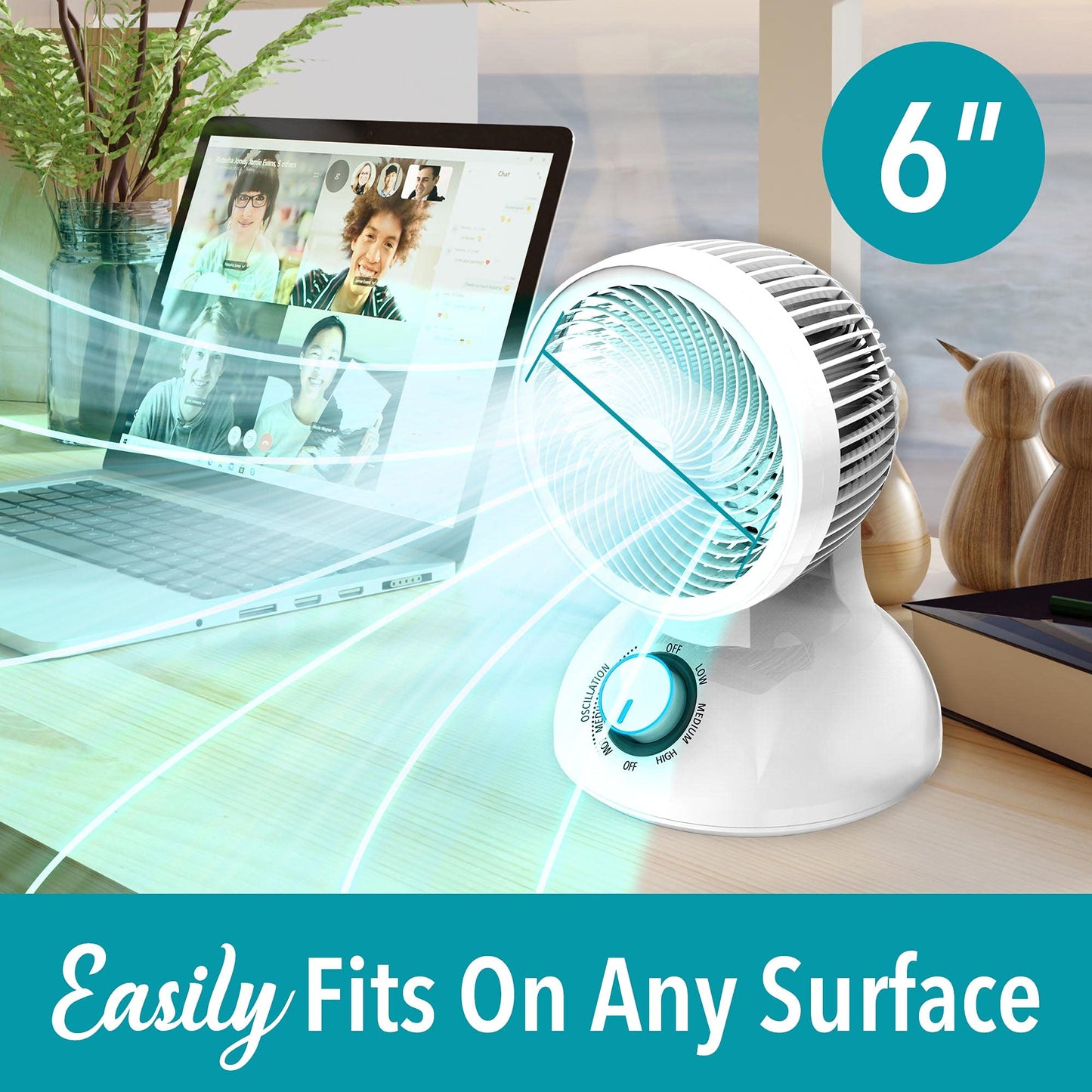 Brentwood 3-Speed Quiet Oscillating Air Circulator Desktop Fan White (6-Inch)