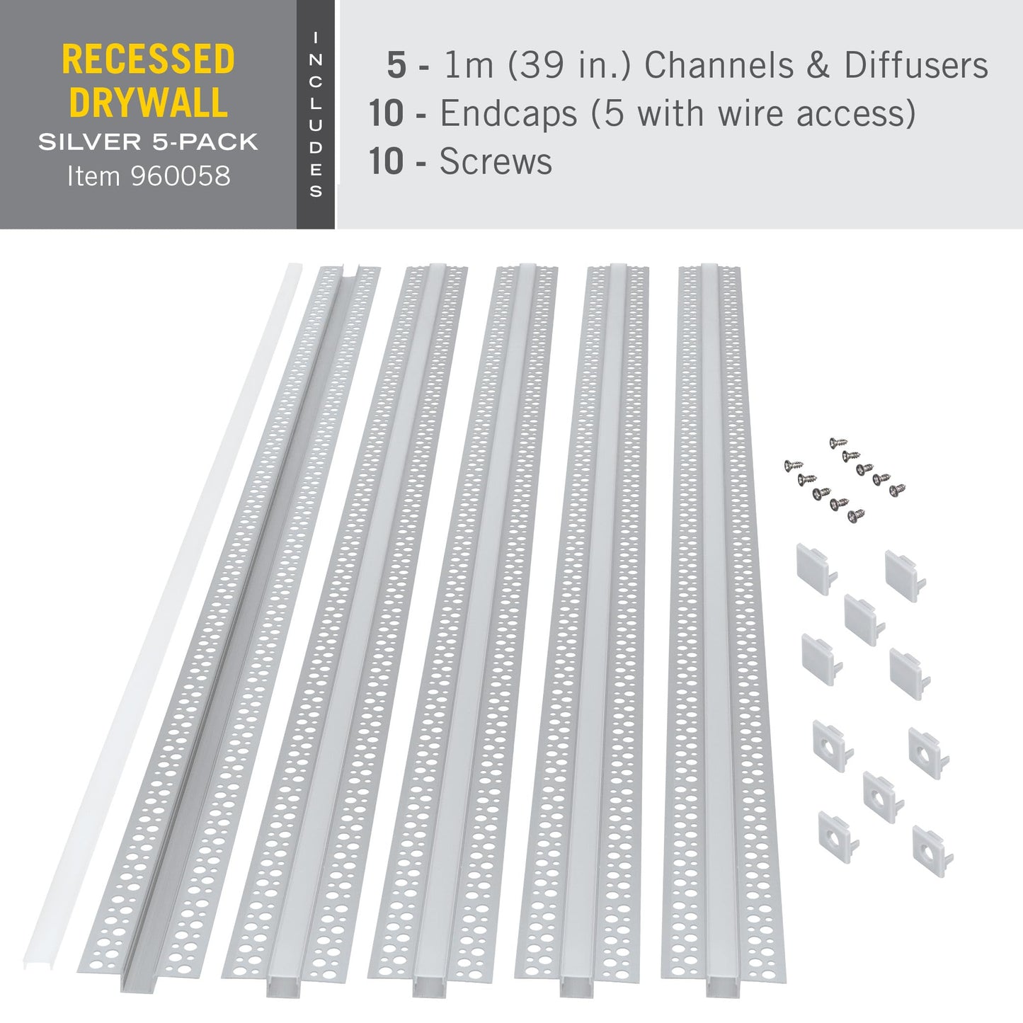Armacost Lighting Recessed Drywall Mount LED Tape Light Mounting Channel 5-Pack, Silver, 960060