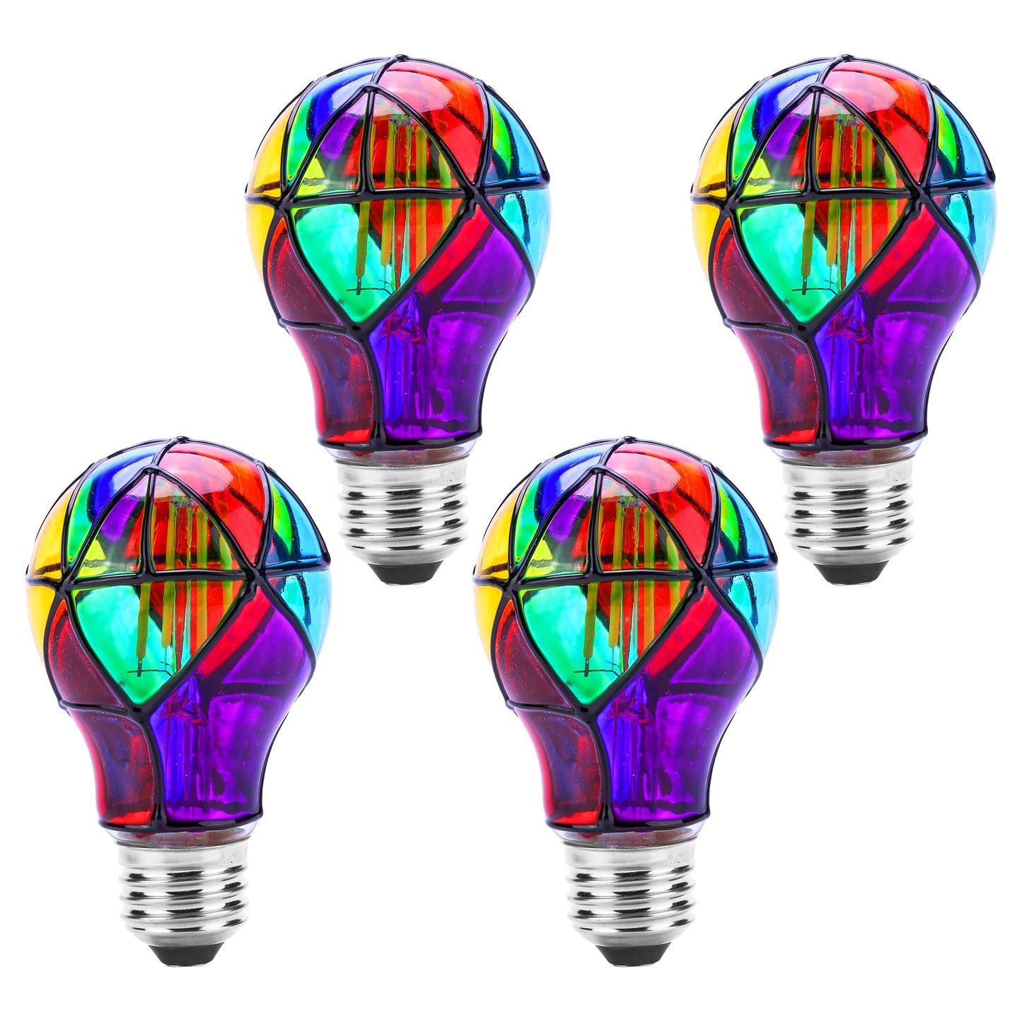 Kitmose Stained Glass Light Bulbs E26 3.5W LED Edison Light Bulb A60 4 Pack