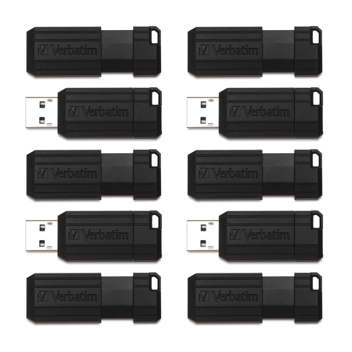 Verbatim 32GB Pinstripe USB 2.0 Flash Drives, 10-Pack Business Pack - Black