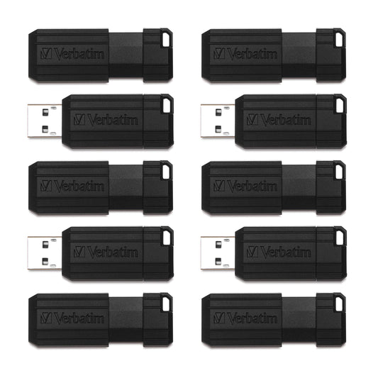 Verbatim 64GB Pinstripe Retractable USB 2.0 Flash Thumb Drive - Business 10pk - Black