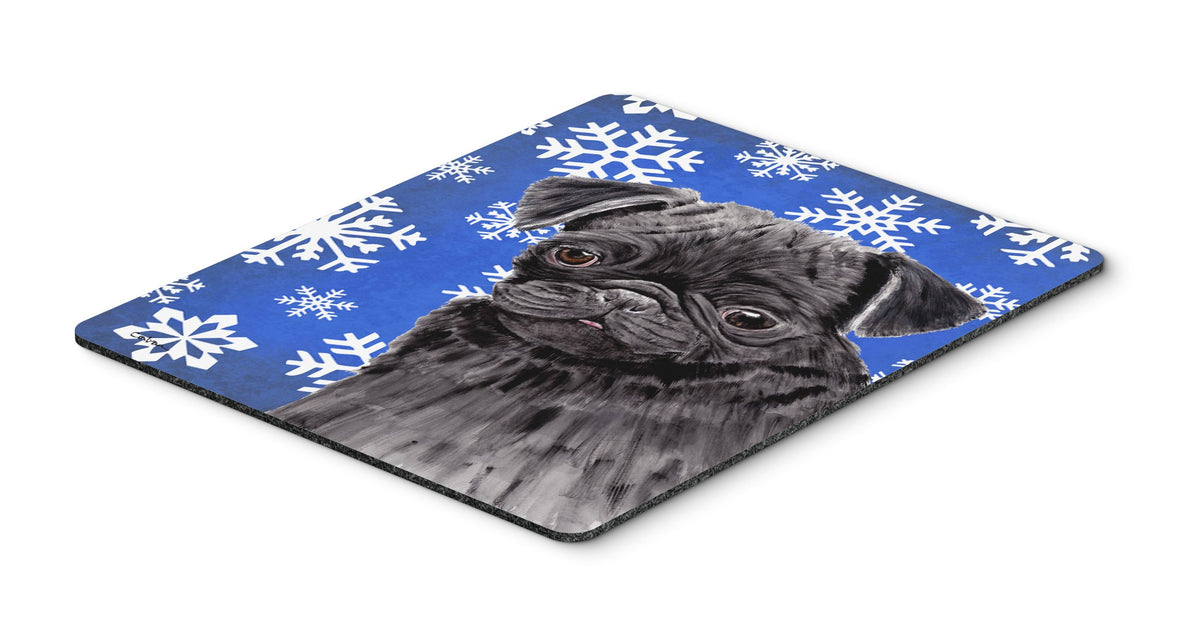 Caroline's Treasures SC9366MP Pug Winter Snowflakes Holiday Mouse Pad, Hot Pad or Trivet, Large, Multicolor