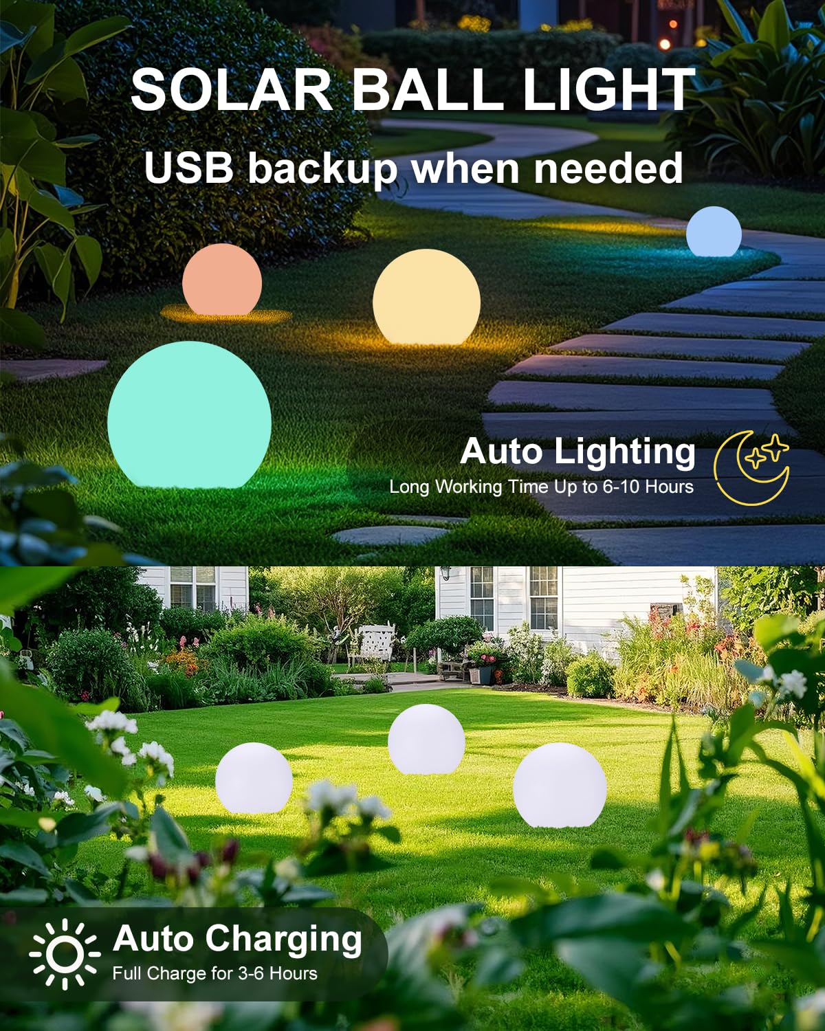 shumi 8-inch Solar Globe Lights Outdoor Waterproof, LED Solar Ball Light Outdoor 16 RGB Colors 4 Modes with Remote Control, Solar Shpere Lamp Orb