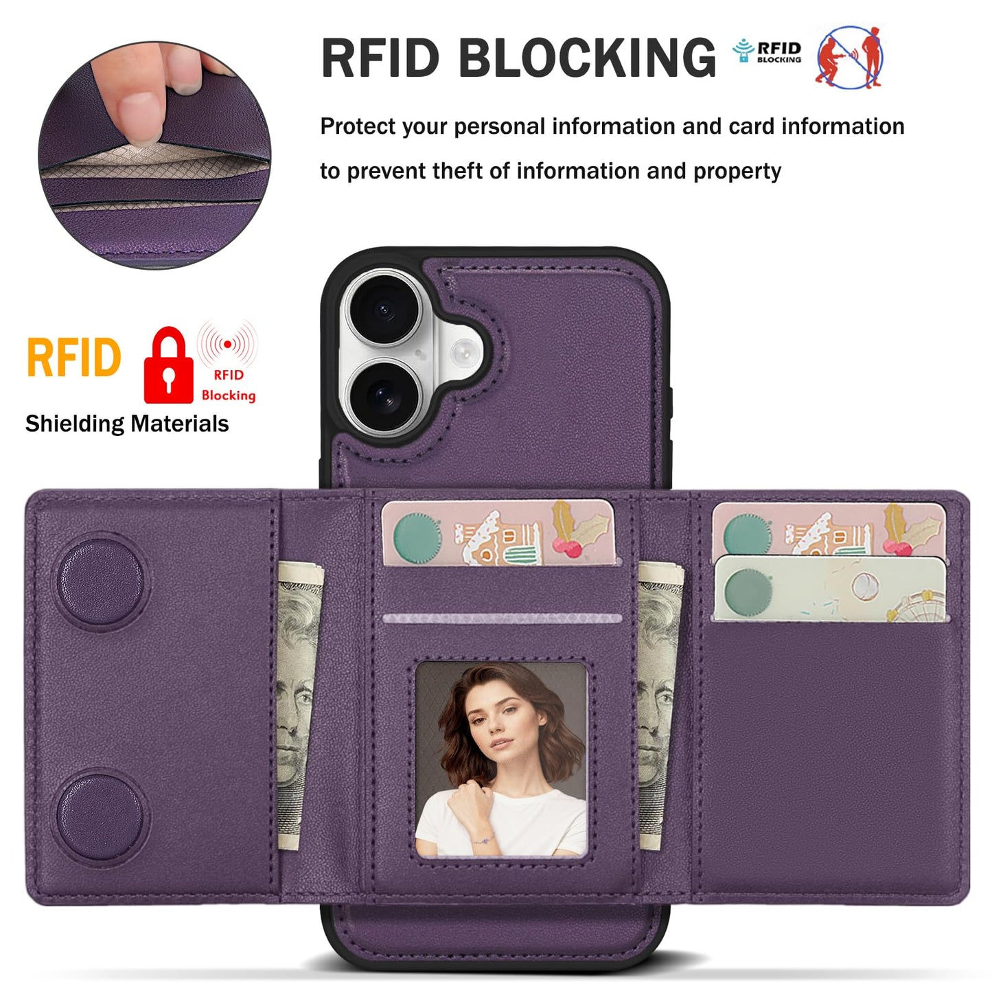Godzoen for iPhone 17 Wallet Case, 2-in-1 Detachable Phone Case, Card Holder RFID Blocking, Fashionable Faux Leather Card Slot & Folding Design