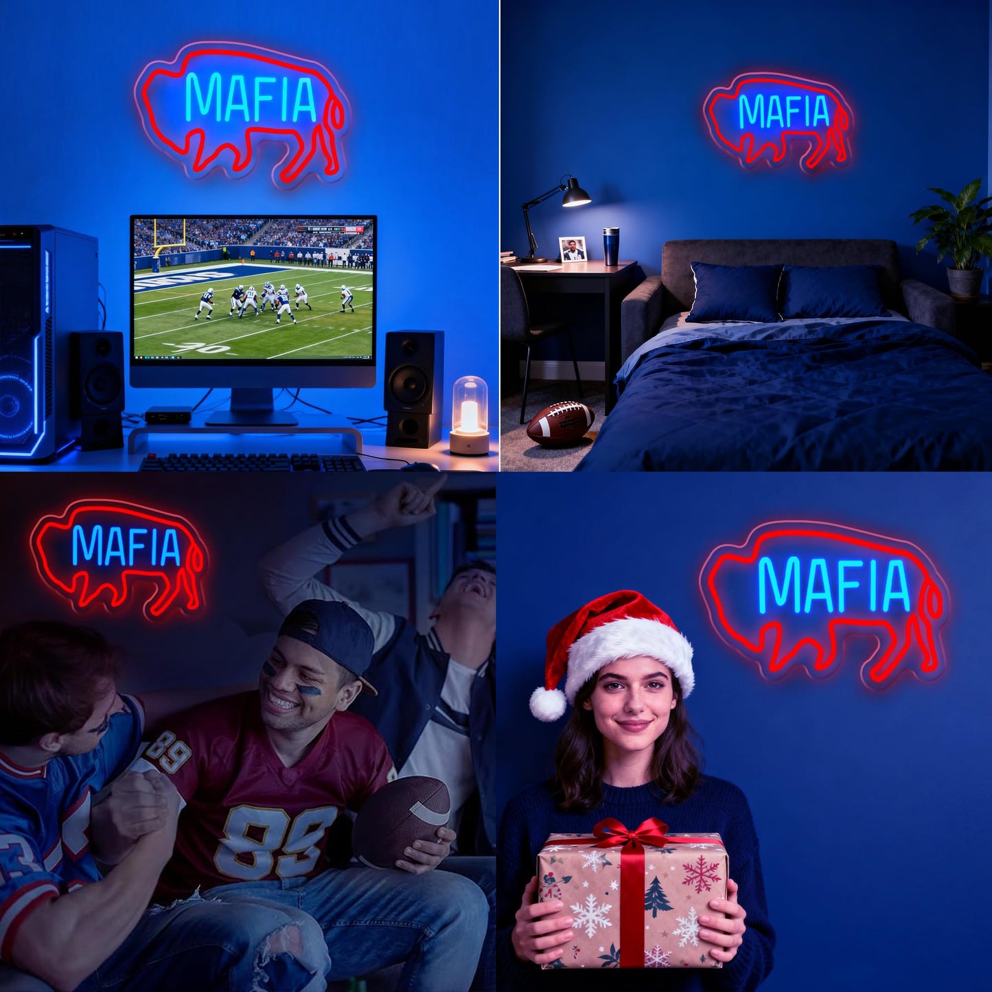 Football Team Neon Sign, Cool Dimmable Light Up Football Mafia Neon Merch USB Light Up Sign Bedroom Man Cave Game Room Home Bar Party Shop Decor
