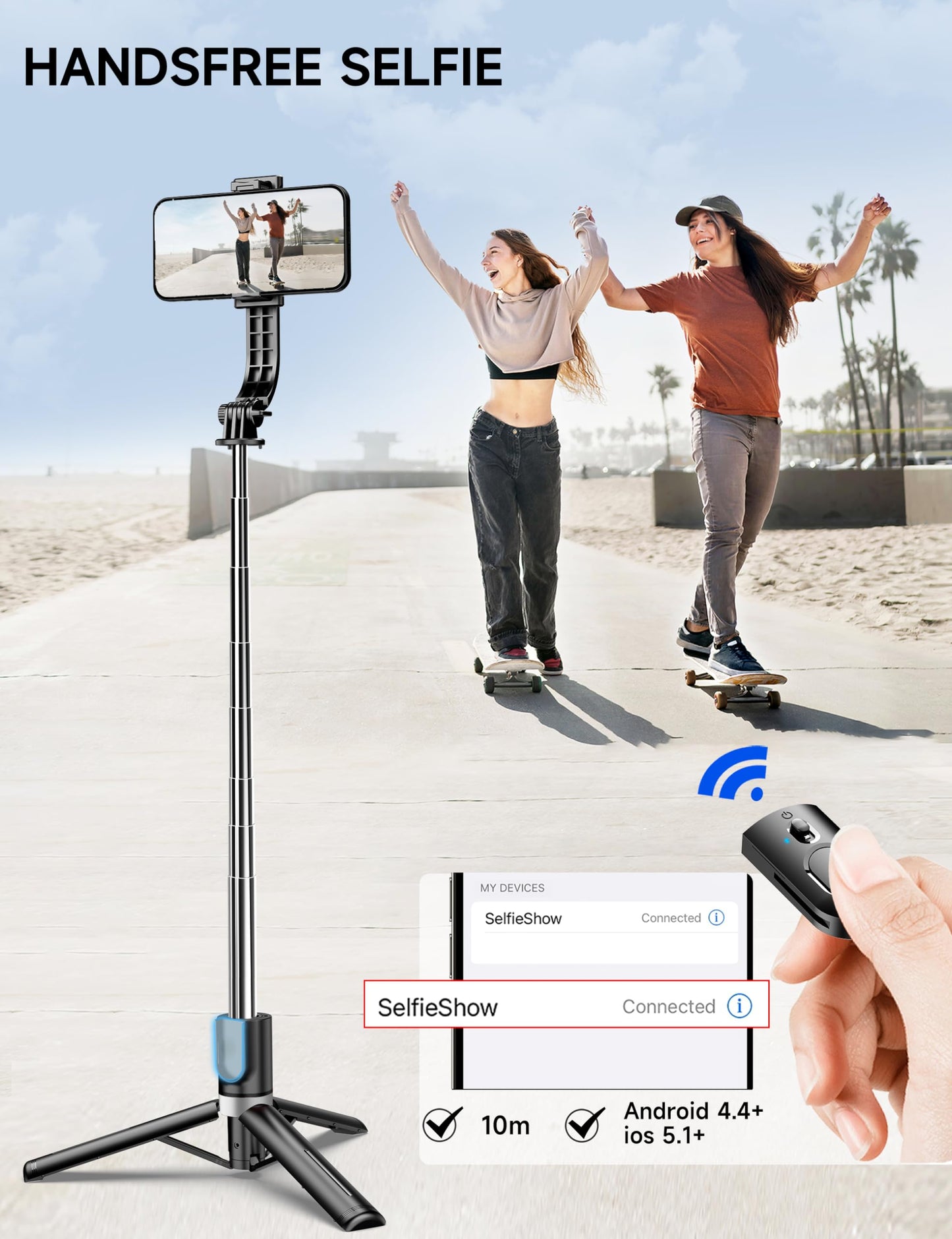 45" Selfie Stick Tripod with 2 Lights, Extendable 5 in 1 Selfie Stick Phone Tripod, Portable Selfie Sticks with Wireless Remote Compatible with iPhone