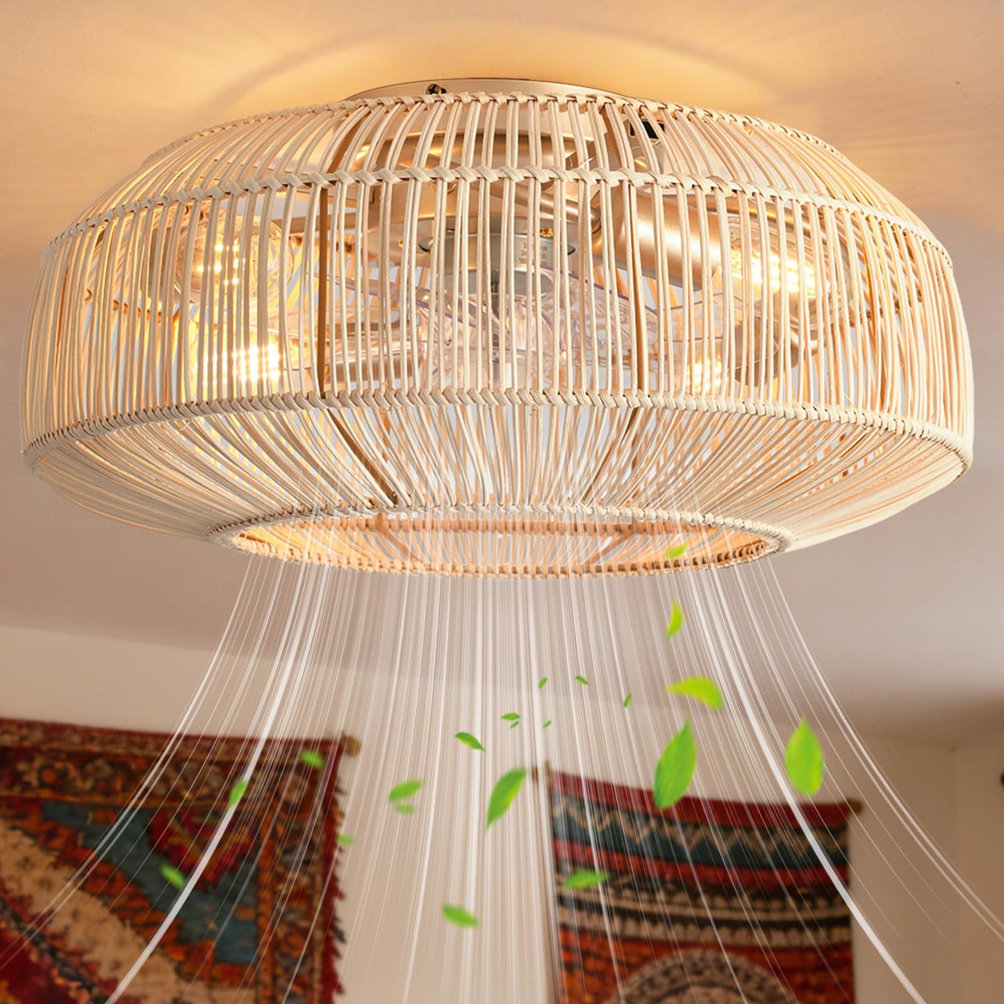 jorbeca 20 inch Low Profile Boho Caged Ceiling Fans with Lights Flush Mount