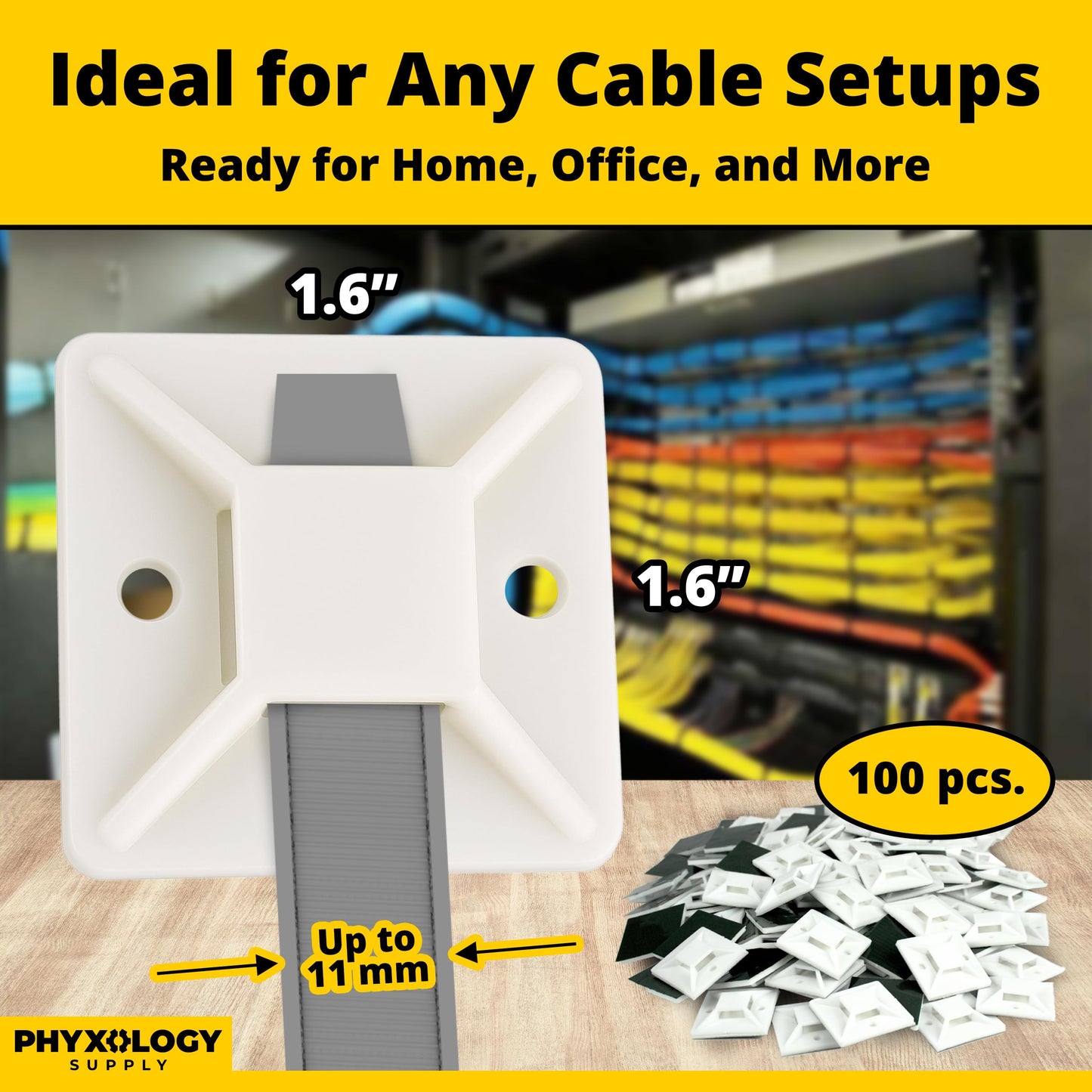 Super-Adhesive X-Large Cable Tie Mounts 100 Pack For Fast, Frustration-Free Wire Management. Anchor These Zip Tie Bases Tools-Free With Sticky Backs