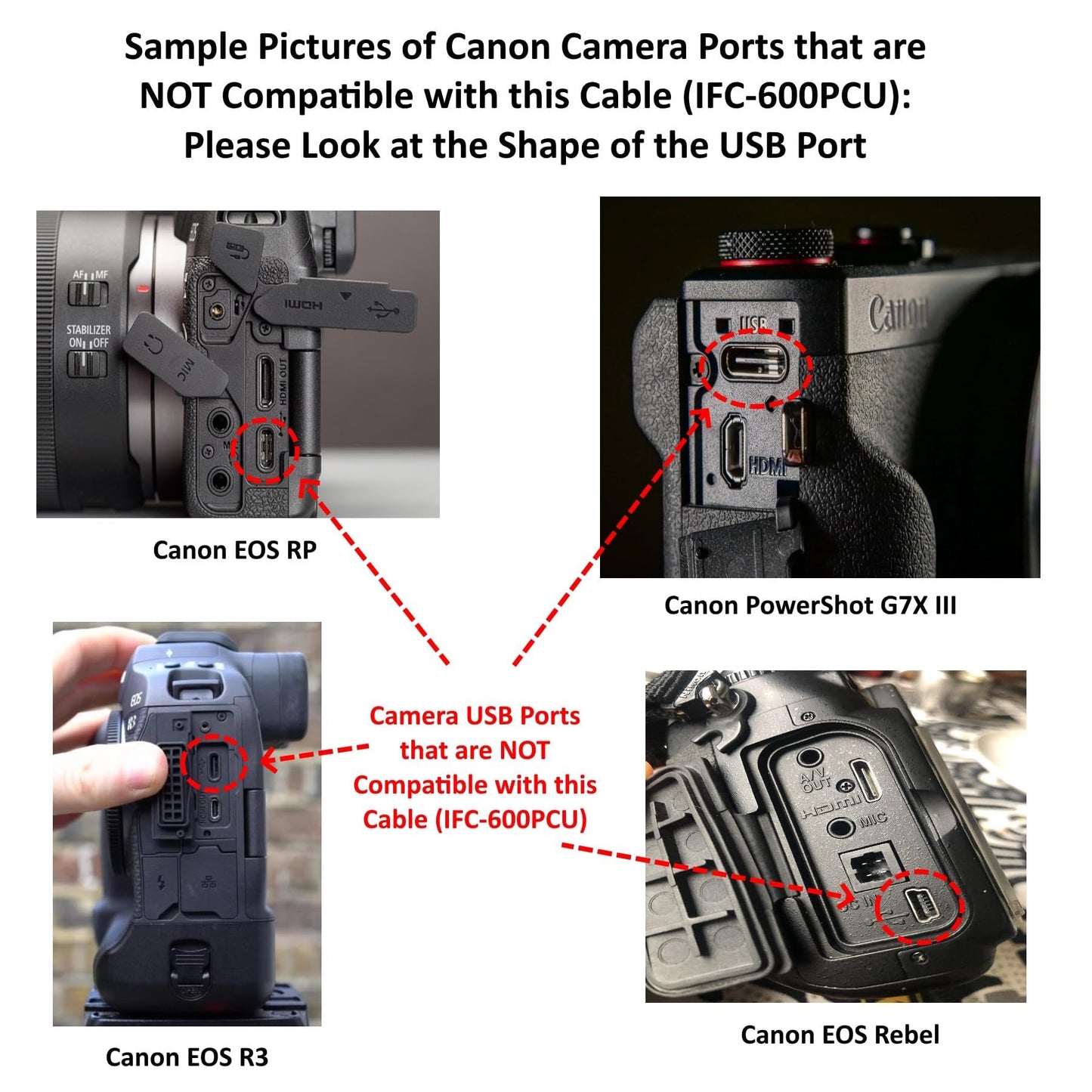 Replacement Interface Cable IFC-600PCU Compatible with Canon PowerShot G7X Mark II, G9 X, G9 X Mark II, SX620 HS, SX720 HS, SX730 HS, EOS M5, EOS M6