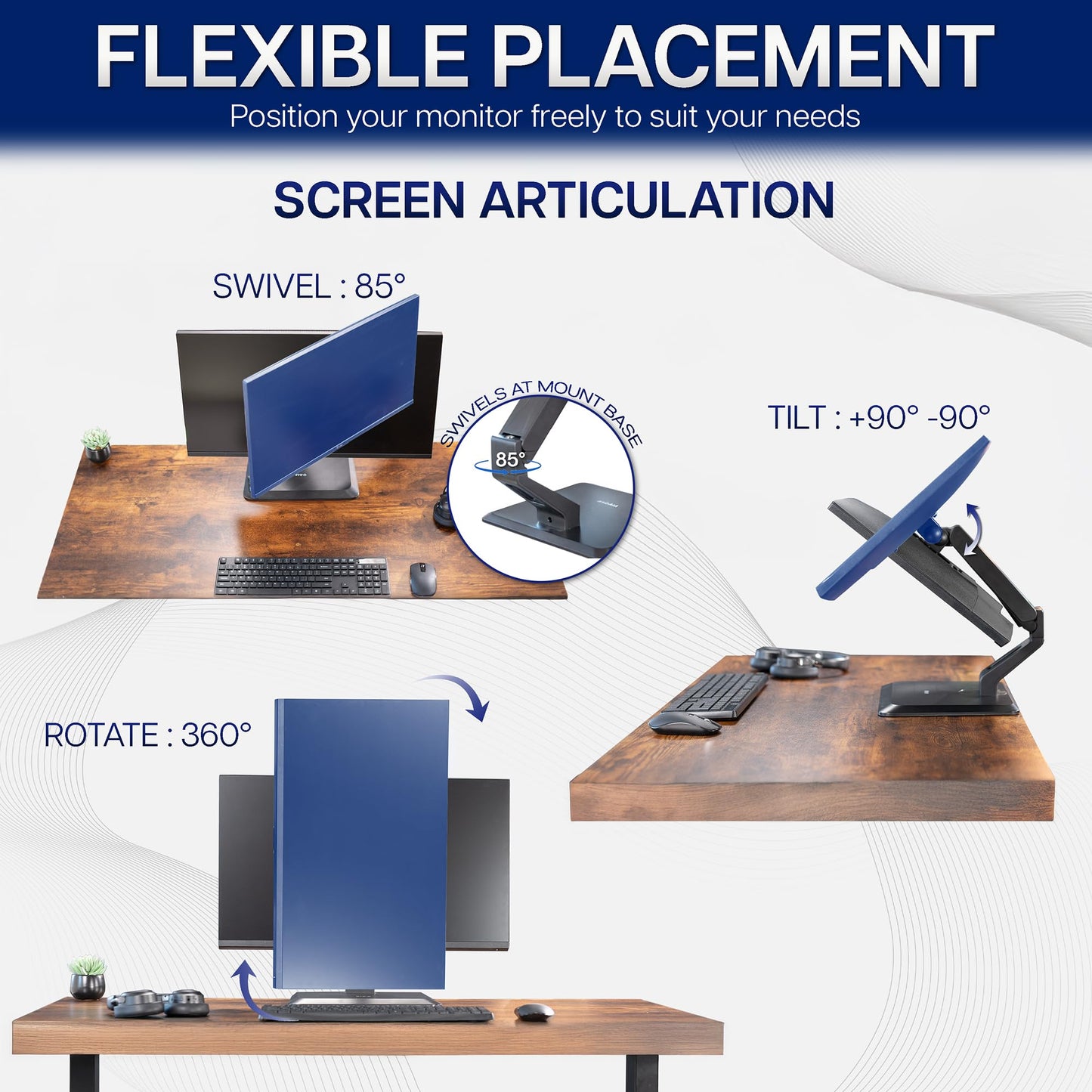 VIVO Premium Single 17 to 32 inch VESA Monitor and Touch Screen Desk Stand with Rotating Base, Freestanding Pneumatic Height Adjustable Arm, 12 inch