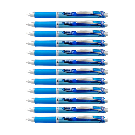 Pentel EnerGel Deluxe RTX Retractable Liquid Gel Pen, Medium Line, Needle Tip, Blue Ink, Box of 12 (BLN77-C), 0.7mm needle