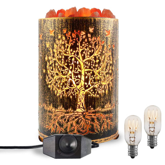 Salt Lamps Night Light, Himalayan Salt Rock Lamp with Dimmer Switch, Tree of Life Salt Basket Lamp, Retro Decor Salt Crystal Desk Light with 15W