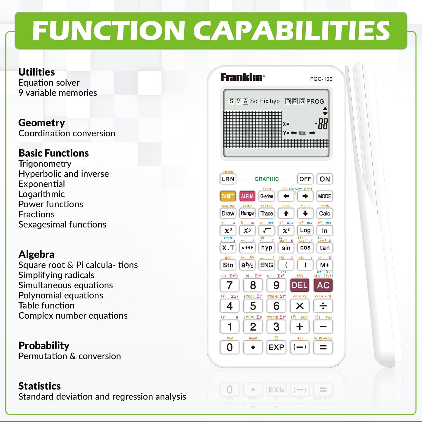 Franklin Scientific Graphing Calculator with 3 Operating Modes - Scientific Calculator Includes 20 Built-in graphs - Ideal for Beginner and Advanced