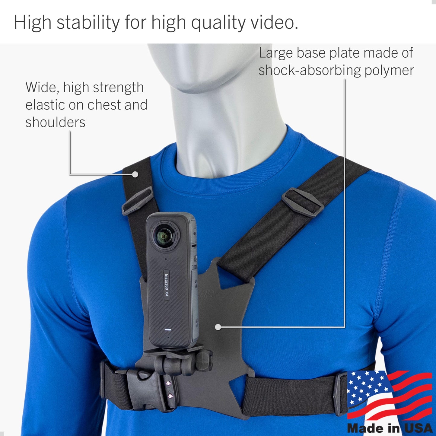 STUNTMAN High Stability Chest Mount for Action Cameras with a Tripod Socket - fits Insta360 (X4, X3, X2, ONE RS 1-Inch 360), DJI (Osmo Pocket 3