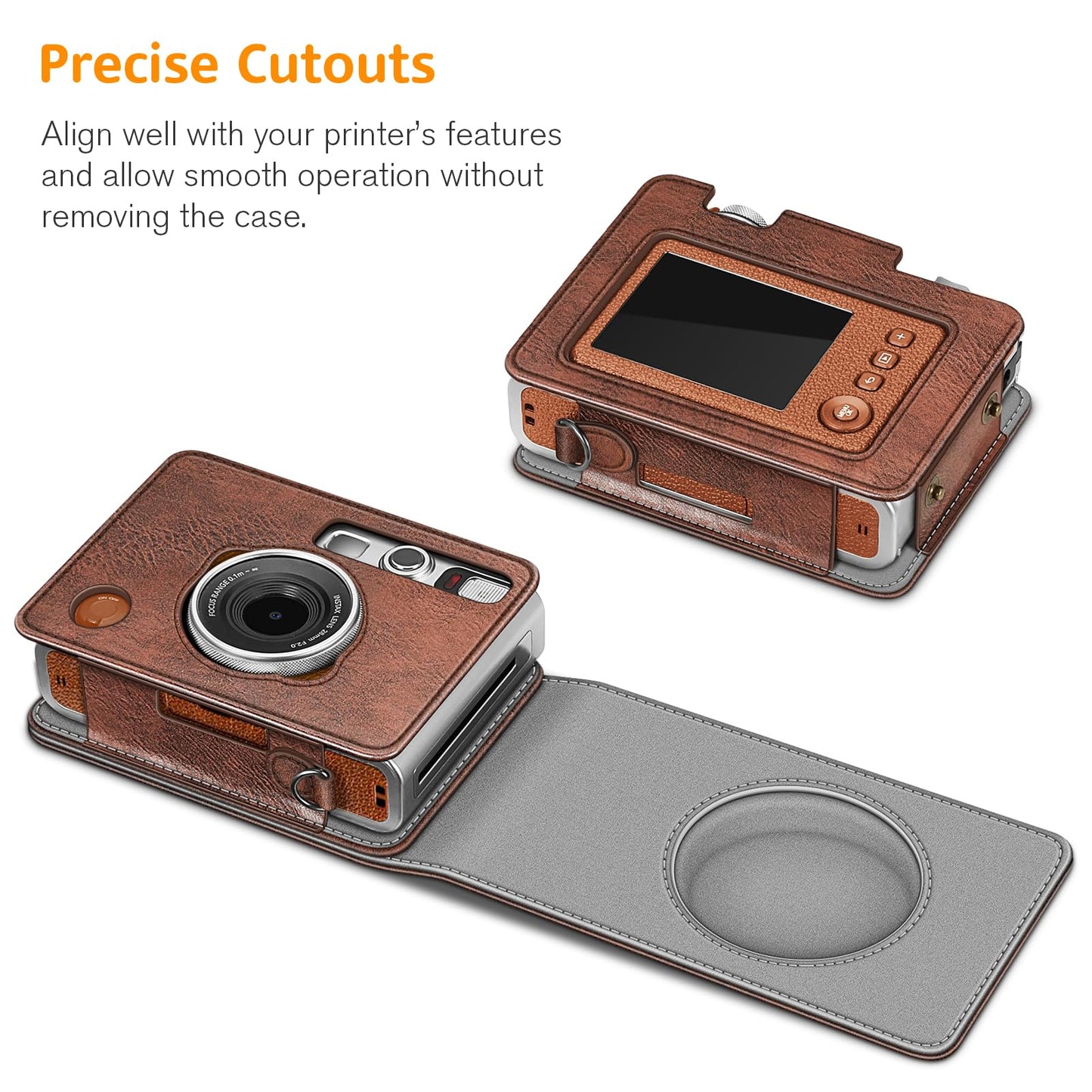 Fintie Protective Case for Fujifilm Instax Mini EVO Camera - Premium Vegan Leather Bag Cover with Removable Adjustable Strap, Vintage Brown