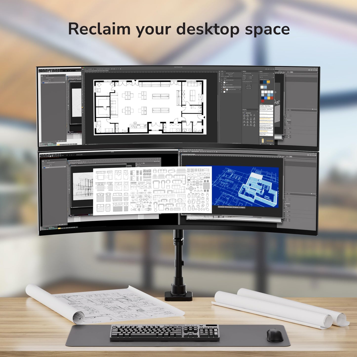 Mount-It! Dual Ultrawide Monitor Desk Mount for 17-49” Screens, Height-Adjustable Stacking Arms with Pole, Heavy Duty Gas Spring, Full Motion, VESA