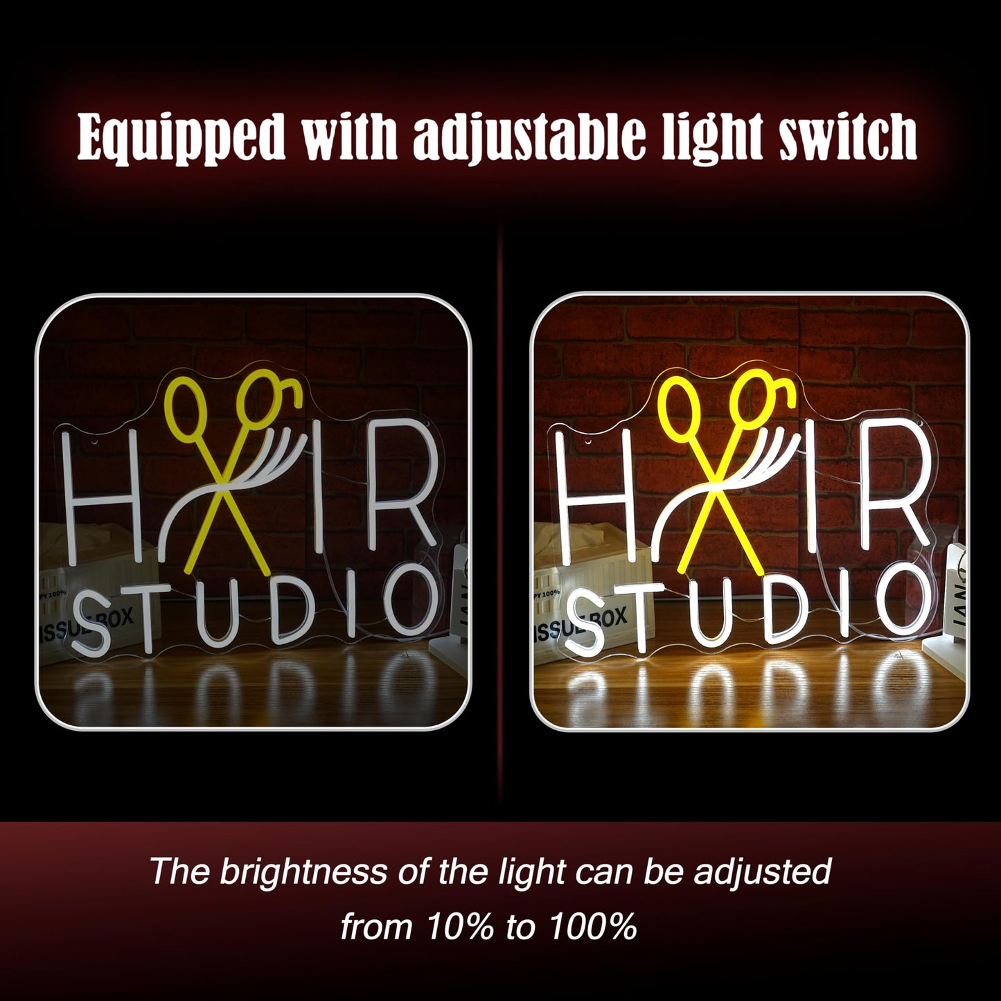 LIUOZHTEA Hair Studio Neon Sign for Wall Decor Usb Powered Stylish Hair Salon Led Sign Dimmable Beauty Salon Light Up Sign Haircut Neon Light