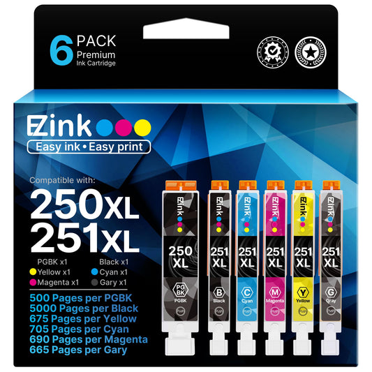 250XL 251XL Ink Cartridge for Canon PGI-250XL CLI-251XL for IP8720 (6 Pack)