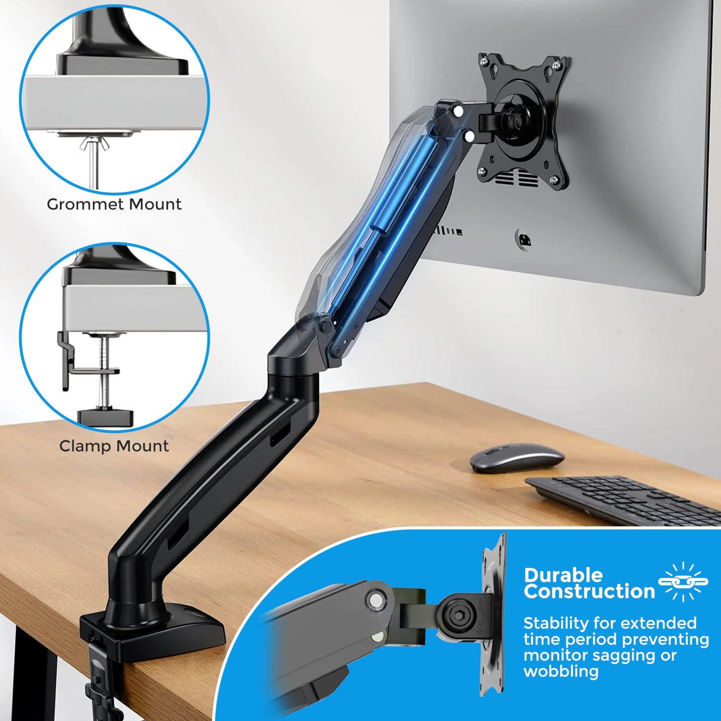Josphere Monitor Arm, from 13 to 34 Inch Monitors, Fits Upto 22 lbs Screens with Adjustable Gas Spring Arm, Full Motion Monitor Mount for LCD Computer