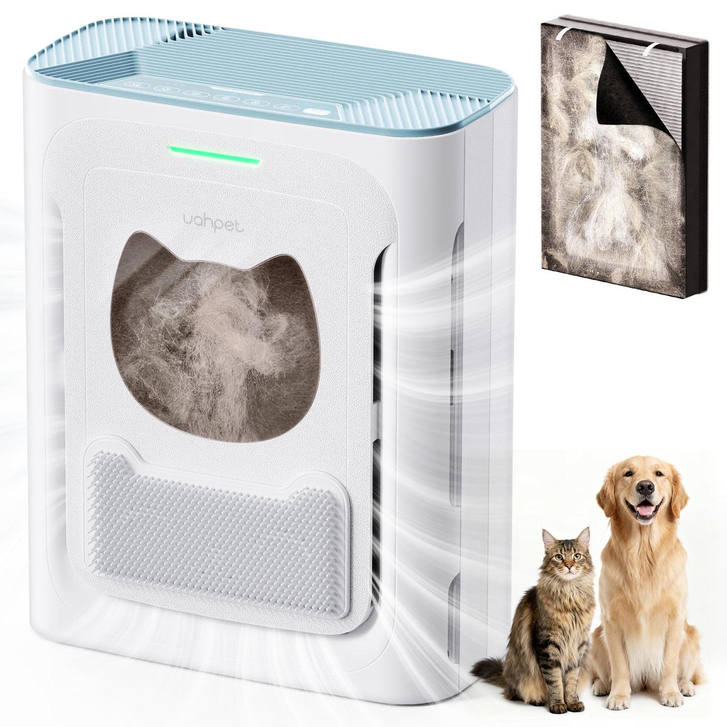 uahpet Pet Air Purifier, H13 HEPA Filter for Pet Hair, Dander & Odors, 2100 Sq Ft Coverage, Plug & Play No WiFi Required, Clog-Resistant Intake