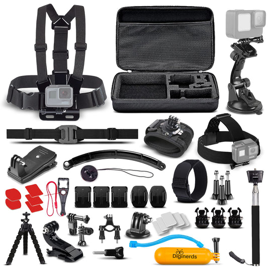 DigiNerds 50-in-1 Action Camera Accessories Kit - Compatible with GoPro Hero 13 to 7, Max, Fusion, Insta360, DJI Osmo, AKASO & More