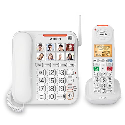VTech SN5147 Amplified Corded/Cordless Senior Phone with Answering Machine, Big Buttons, 90dB Extra-Loud Visual Ringer, 50dB Audio Assist, Call