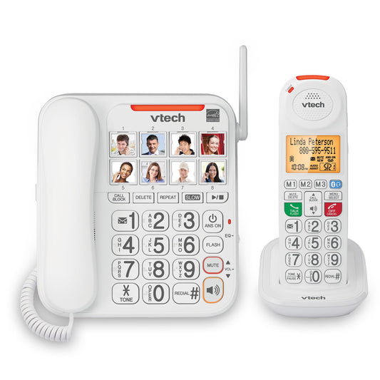 VTech SN5147 Amplified Corded/Cordless Senior Phone with Answering Machine, Big Buttons, 90dB Extra-Loud Visual Ringer, 50dB Audio Assist, Call