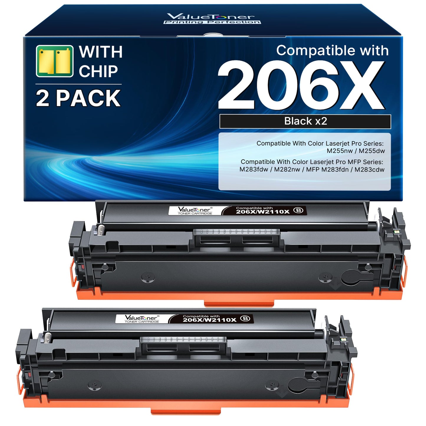 206X Black Toner Cartridge Compatible Replacement for HP 206X 206A W2110X W2110A Work for HP Color LaserJet Pro MFP M283fdw M255dw M283 M255 Printer