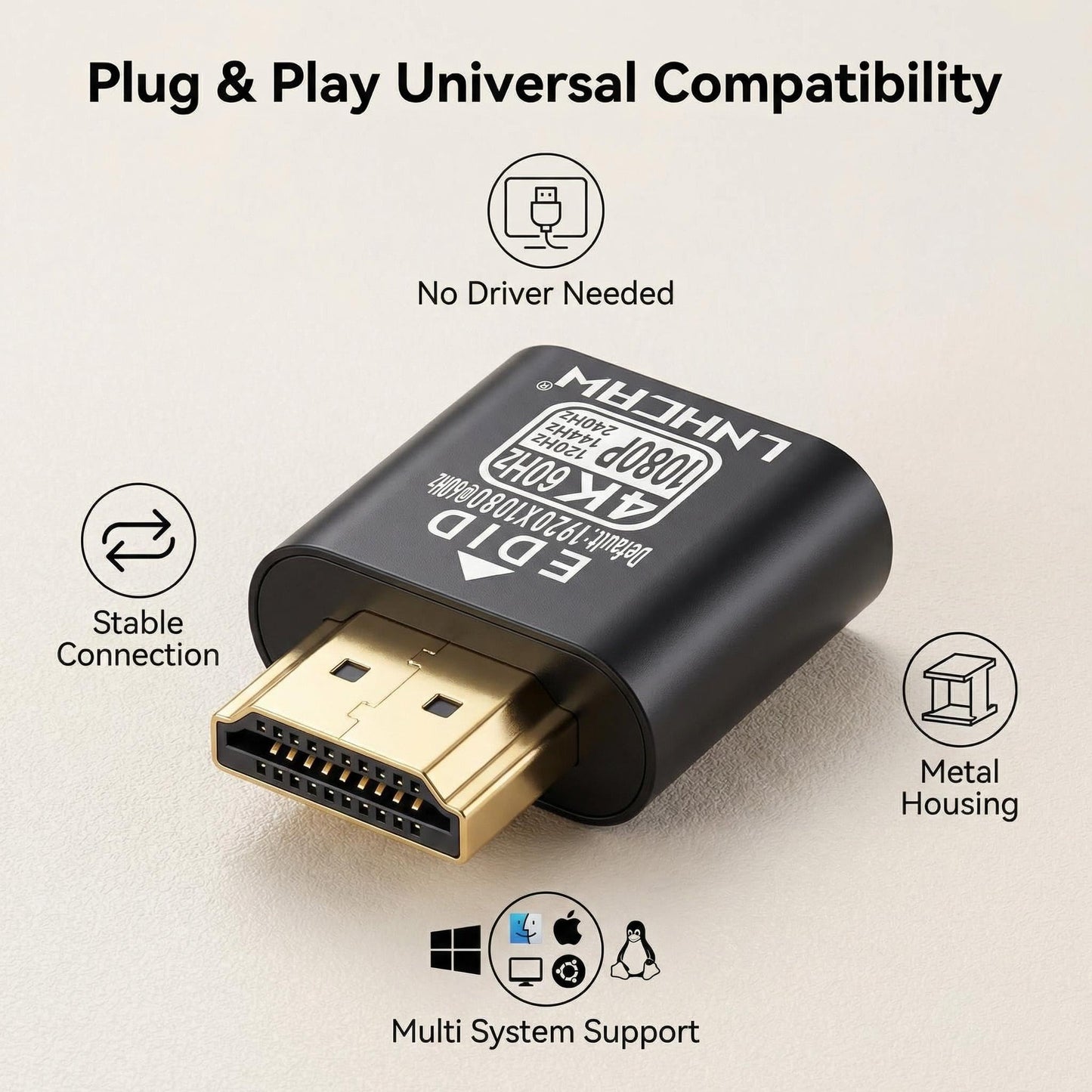 LNHCAW HDMI Dummy Plug 4K HDR 4K@60Hz 2K@120/144Hz 1080P@120/144/240Hz, Virtual Monitor Emulator, EDID Emulator, HDMI Headless Adapter for Remote PC