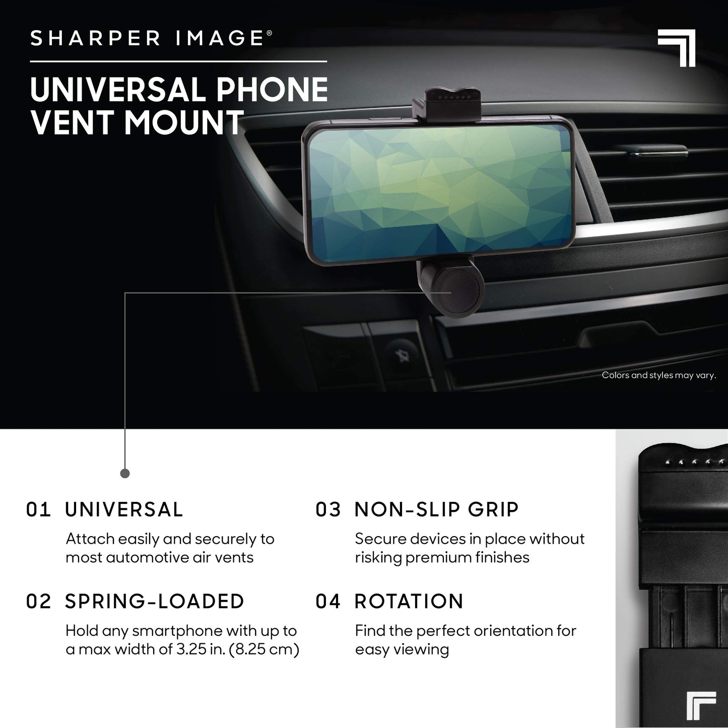 Sharper Image Universal Phone Mount for Car, Attaches Easily to Air Vent, Expandable Grip to Fit Most Smartphones, Popular Cell Phone Accessory